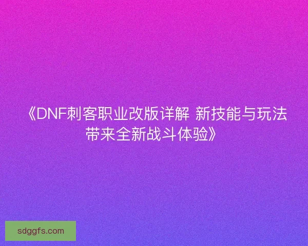 《DNF刺客职业改版详解 新技能与玩法带来全新战斗体验》